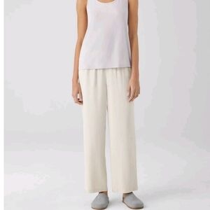 Eileen Fisher Silk Georgette Crepe Straight Pant in Bone Size L EUC $258